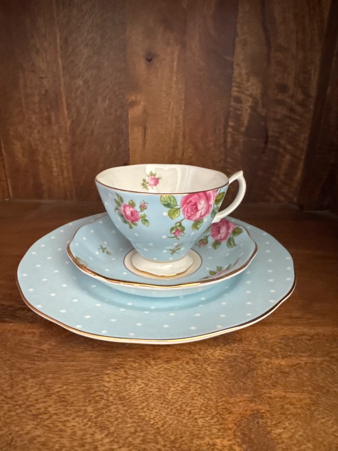 Vintage Blue Floral Tea Cup Set