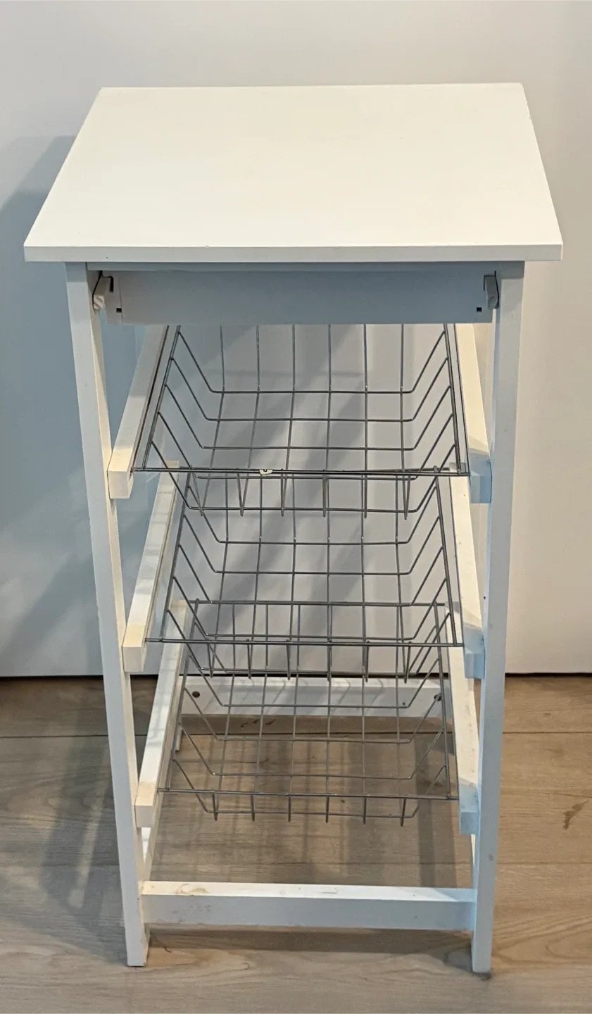 White Wooden Side Table with Wire Baskets image indicator(2)