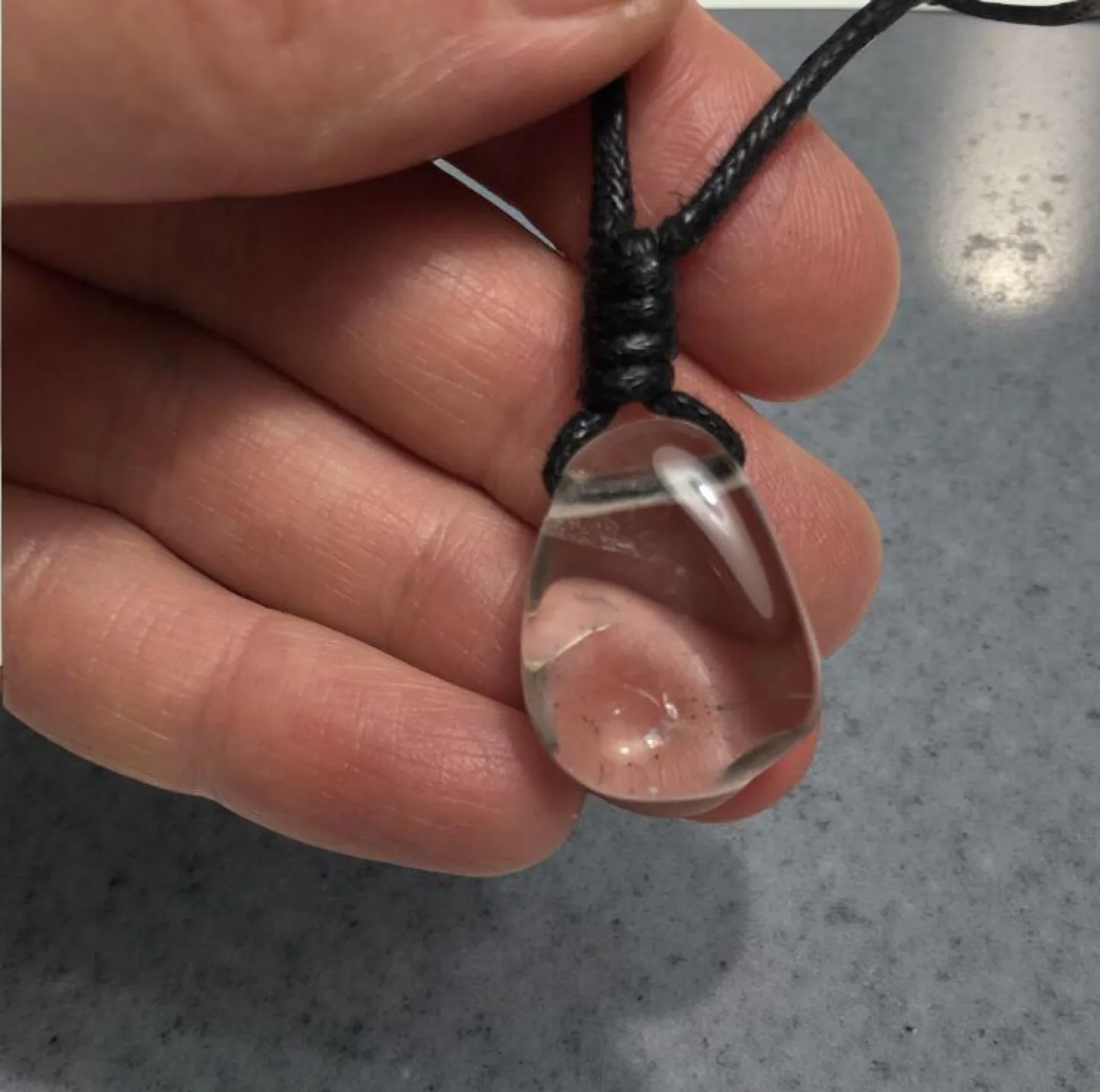 Clear Quartz Drop Necklace With Leather Cord image indicator(2)