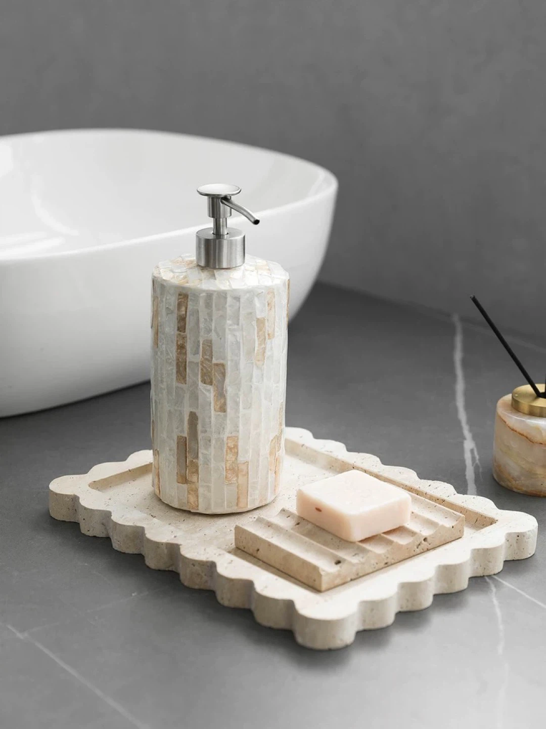 Mosaic Tile Soap Dispenser made of natural shell