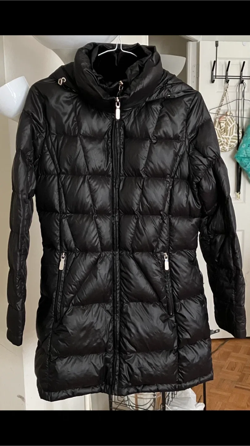 Women’s Calvin Klein Black Down🪶Coat, M-Needs Couple🪡🧵Repairs🖤🧥 thumbnail
