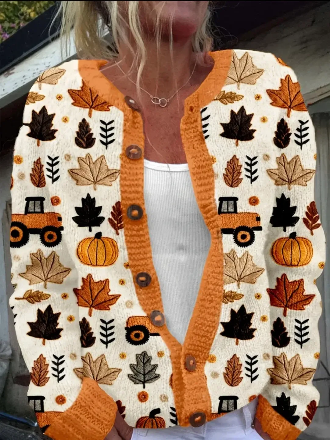 Fall Leaves & Tractor Cardigan