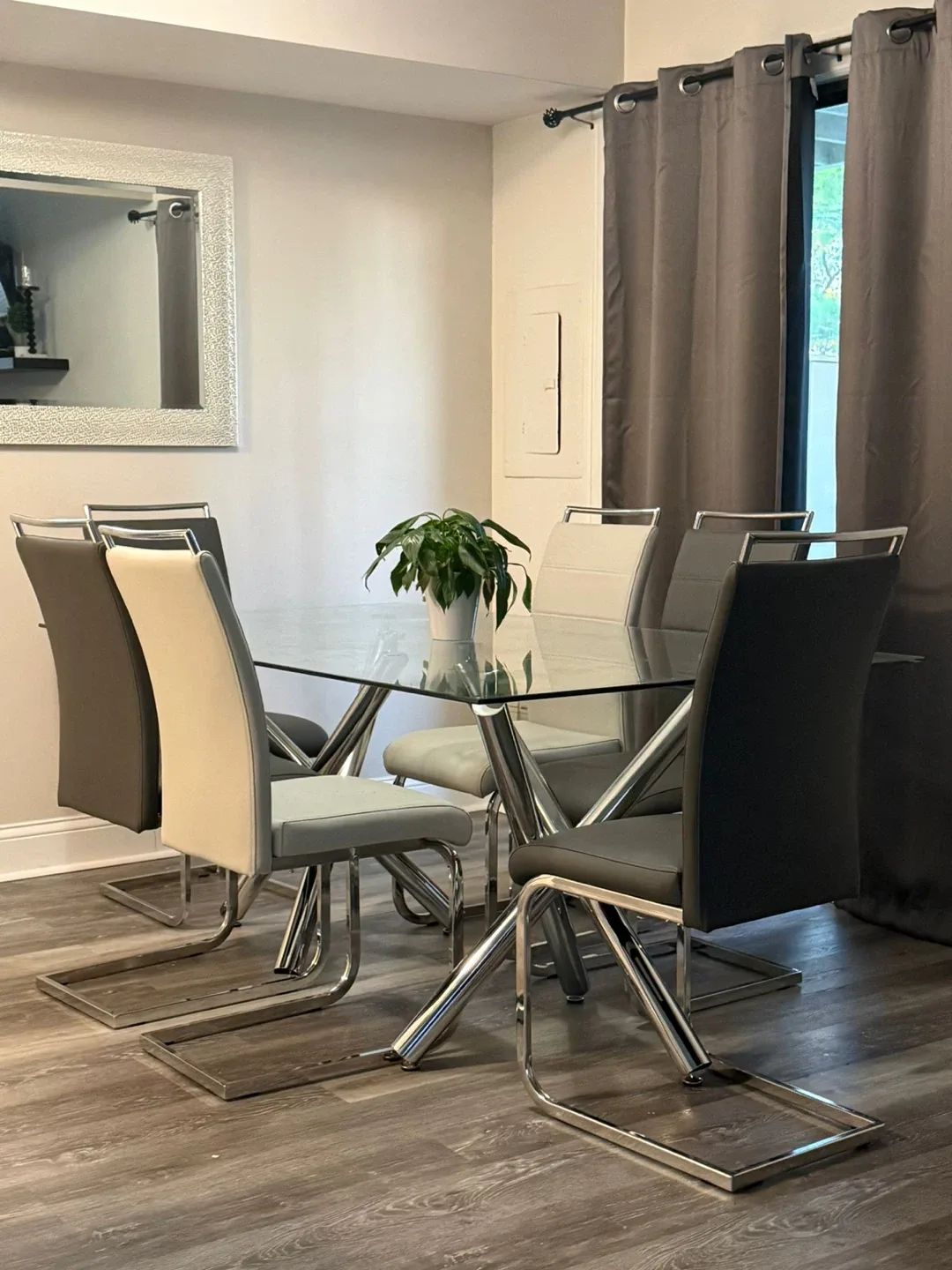 Glass Top Dining Table with 6 Chairs