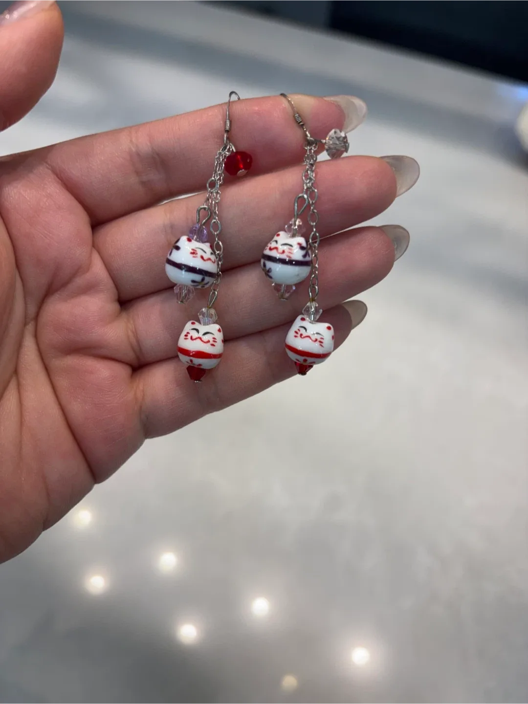 Maneki Neko Lucky Cat Dangle Earrings thumbnail