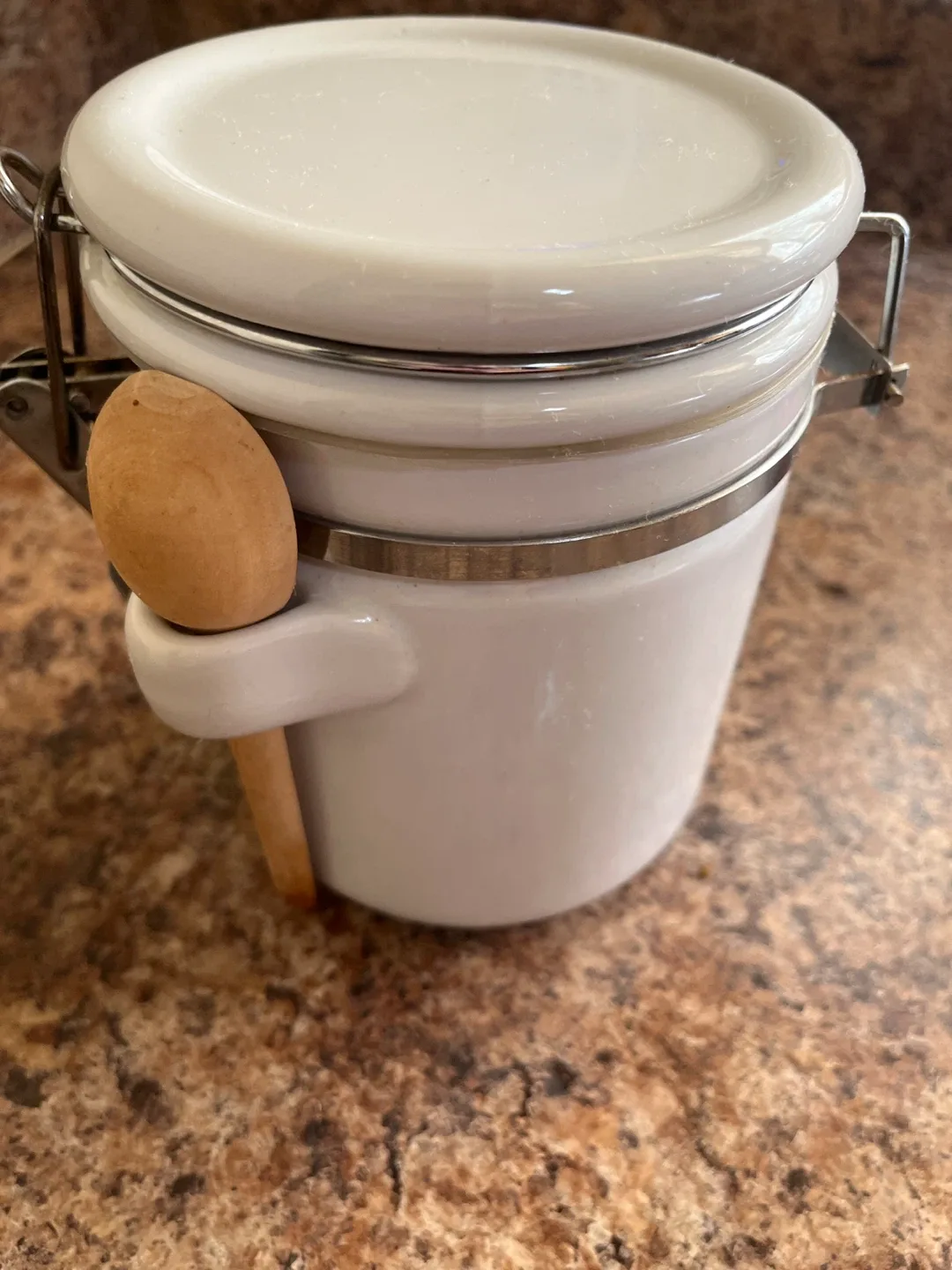 White Ceramic Canister with Spoon
