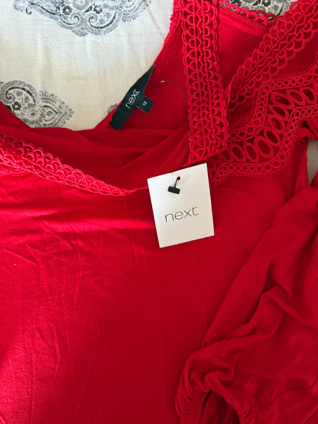 Next Red Lace Trim Cold Shoulder Top - Size 12 - photo 2