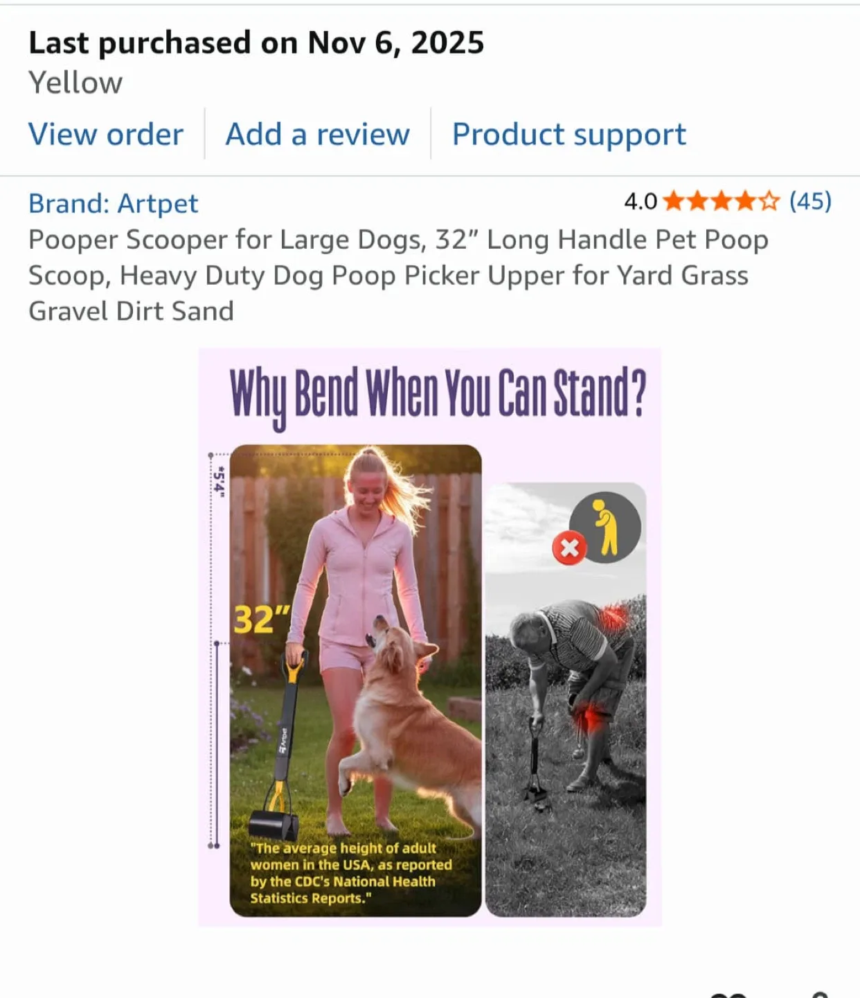 Artpet 32" Pooper Scooper for Large Dogs - Yellow image indicator(2)