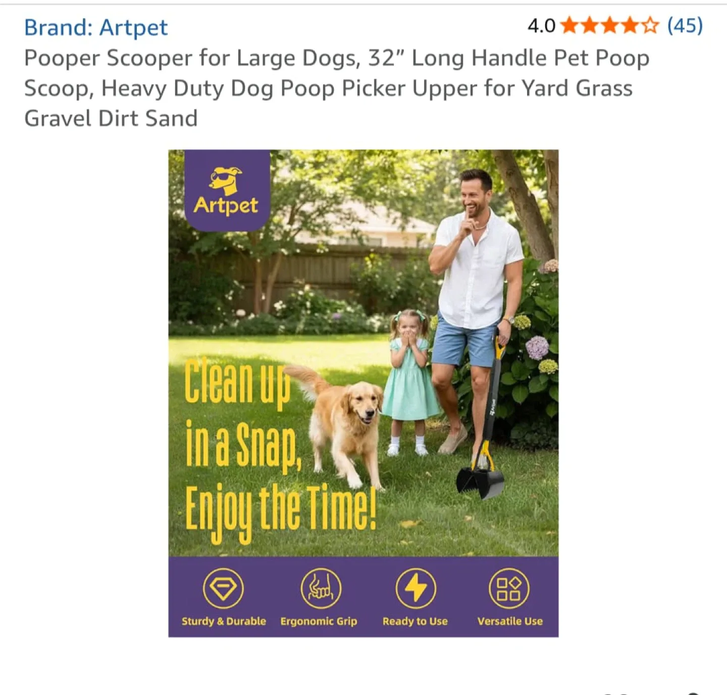 Artpet 32" Pooper Scooper for Large Dogs - Yellow image indicator(3)