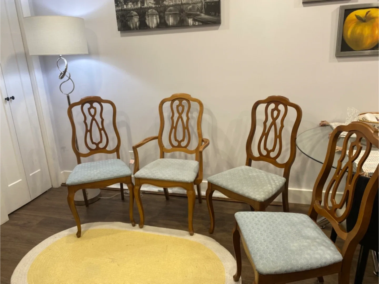 Set 4 Wooden Dining Chairs with Light Blue Seats image indicator(5)