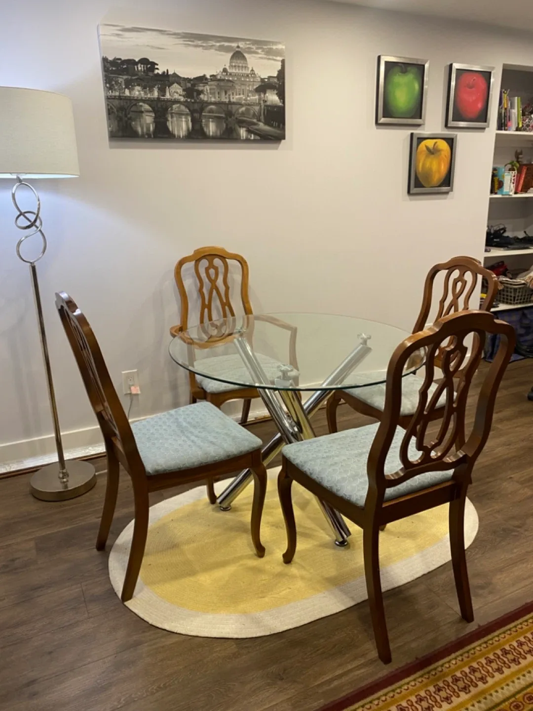 Set 4 Wooden Dining Chairs with Light Blue Seats image indicator(6)