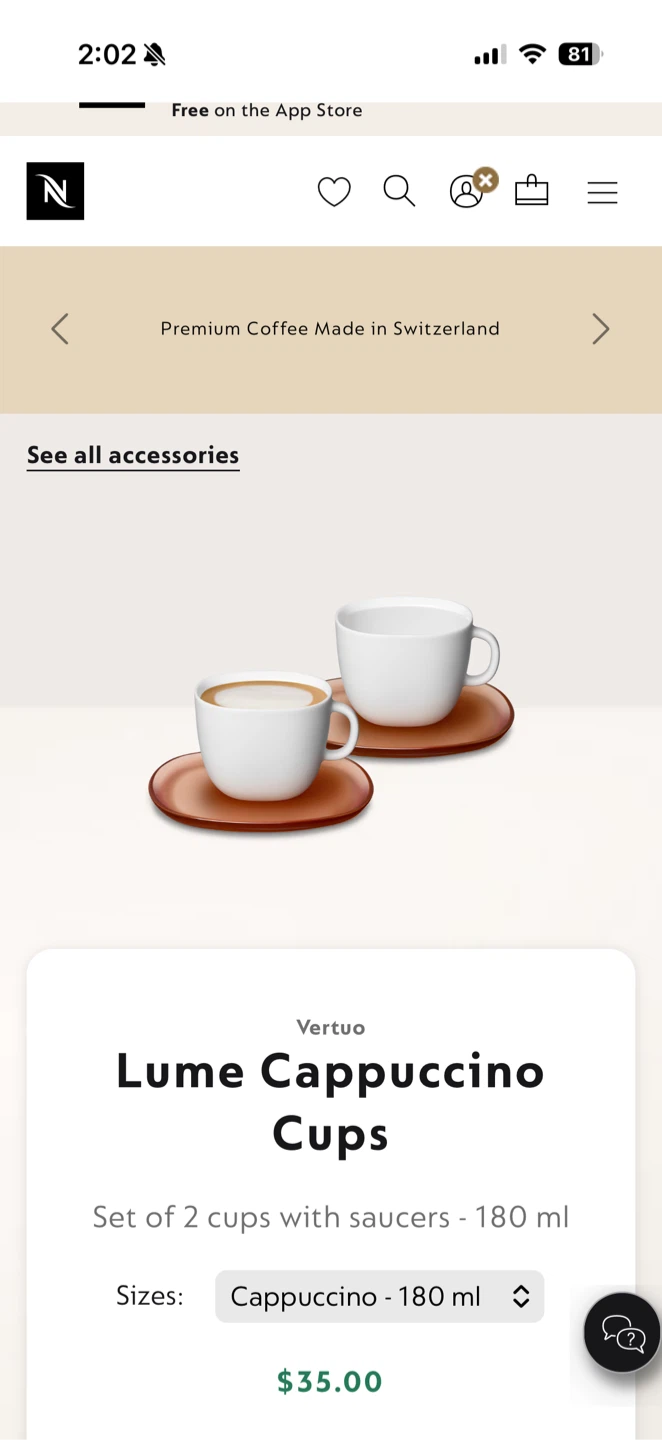 Nespresso Vertuo Lume Cappuccino Cups (Set of 2)