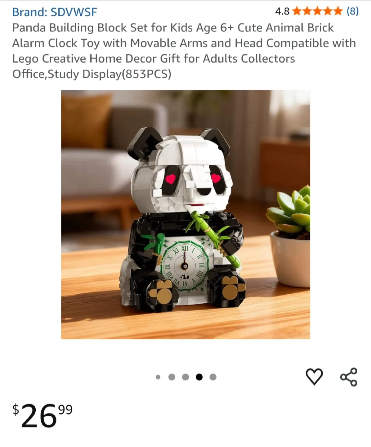 SDVVWSF Panda Building Block Clock - New! image indicator(2)