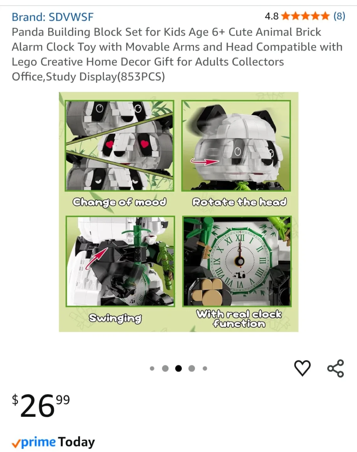 SDVVWSF Panda Building Block Clock - New! image indicator(3)