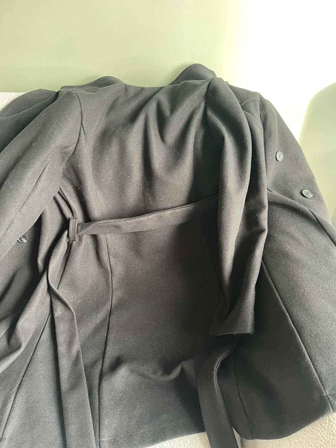 Black belted wool coat image indicator(4)