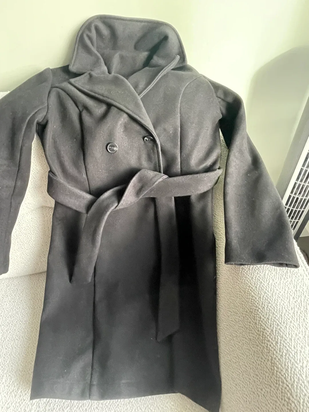 Black belted wool coat image indicator(2)