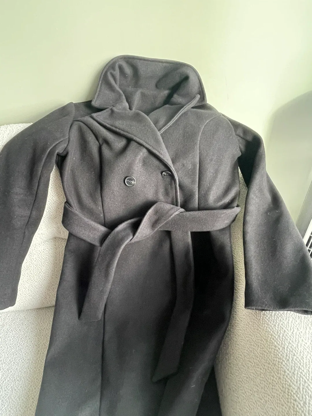 Black belted wool coat image indicator(3)