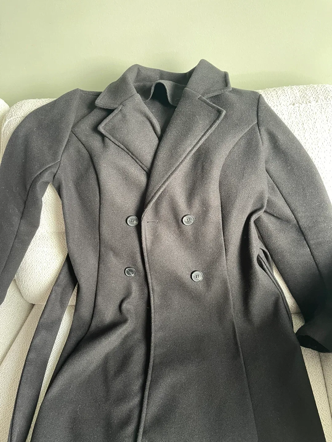 Black belted wool coat image indicator(5)