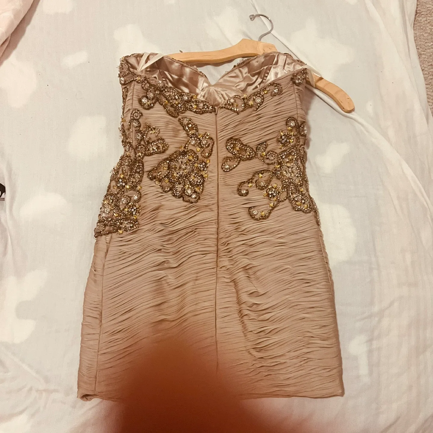 Beige Embellished Strapless Dress image indicator(2)