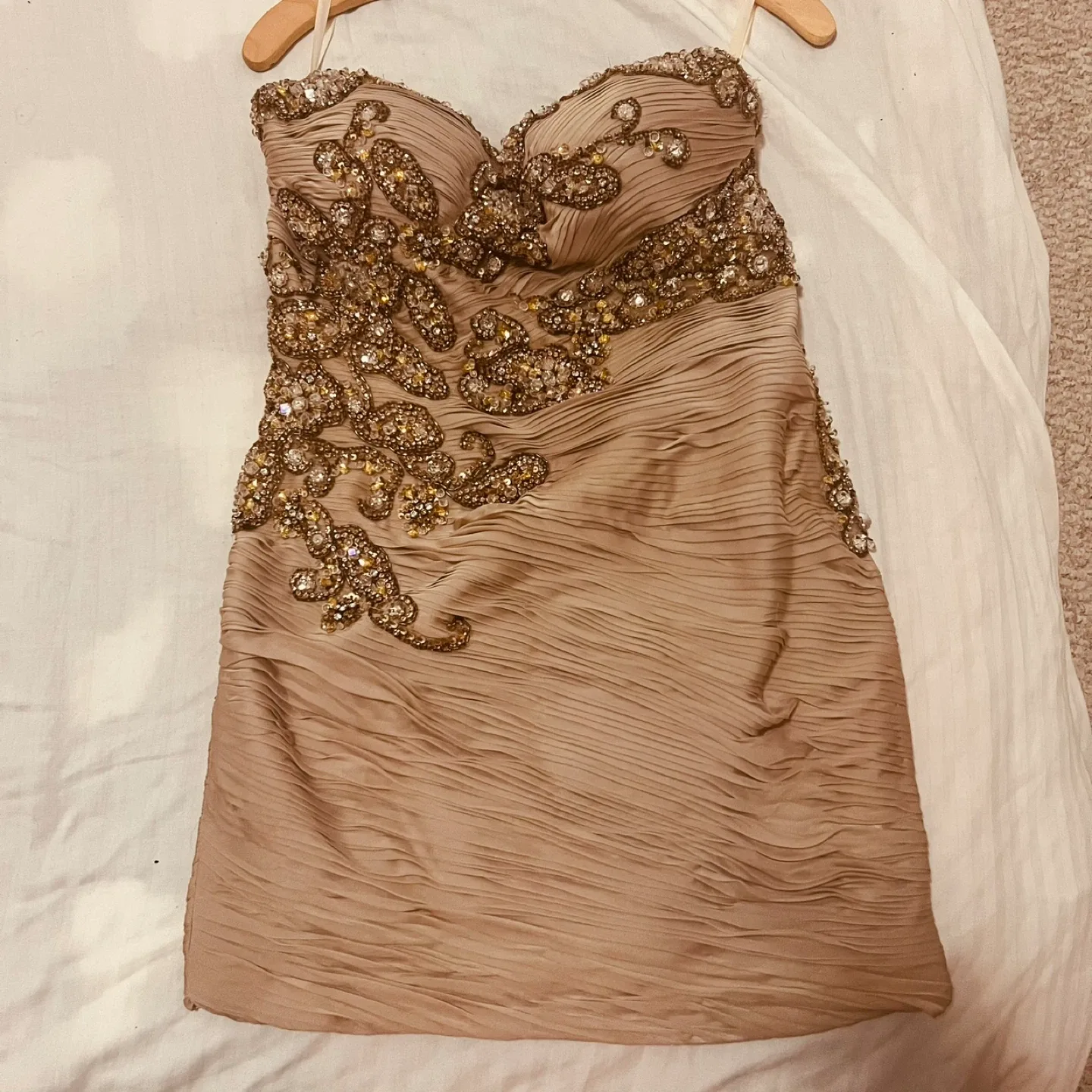Beige Embellished Strapless Dress image indicator(3)