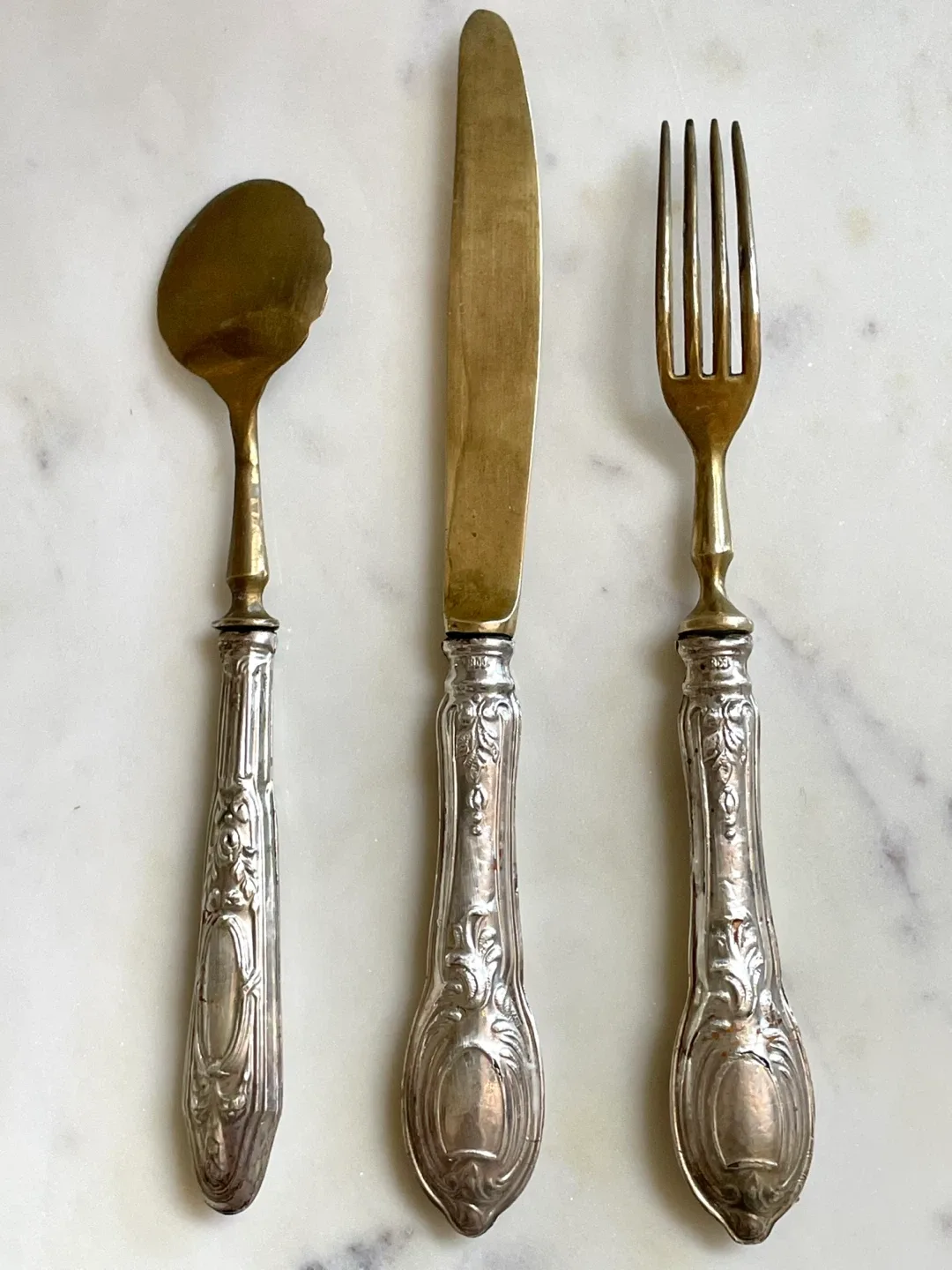 Antique Silver Spoon, Fork & knife serving set image indicator(2)