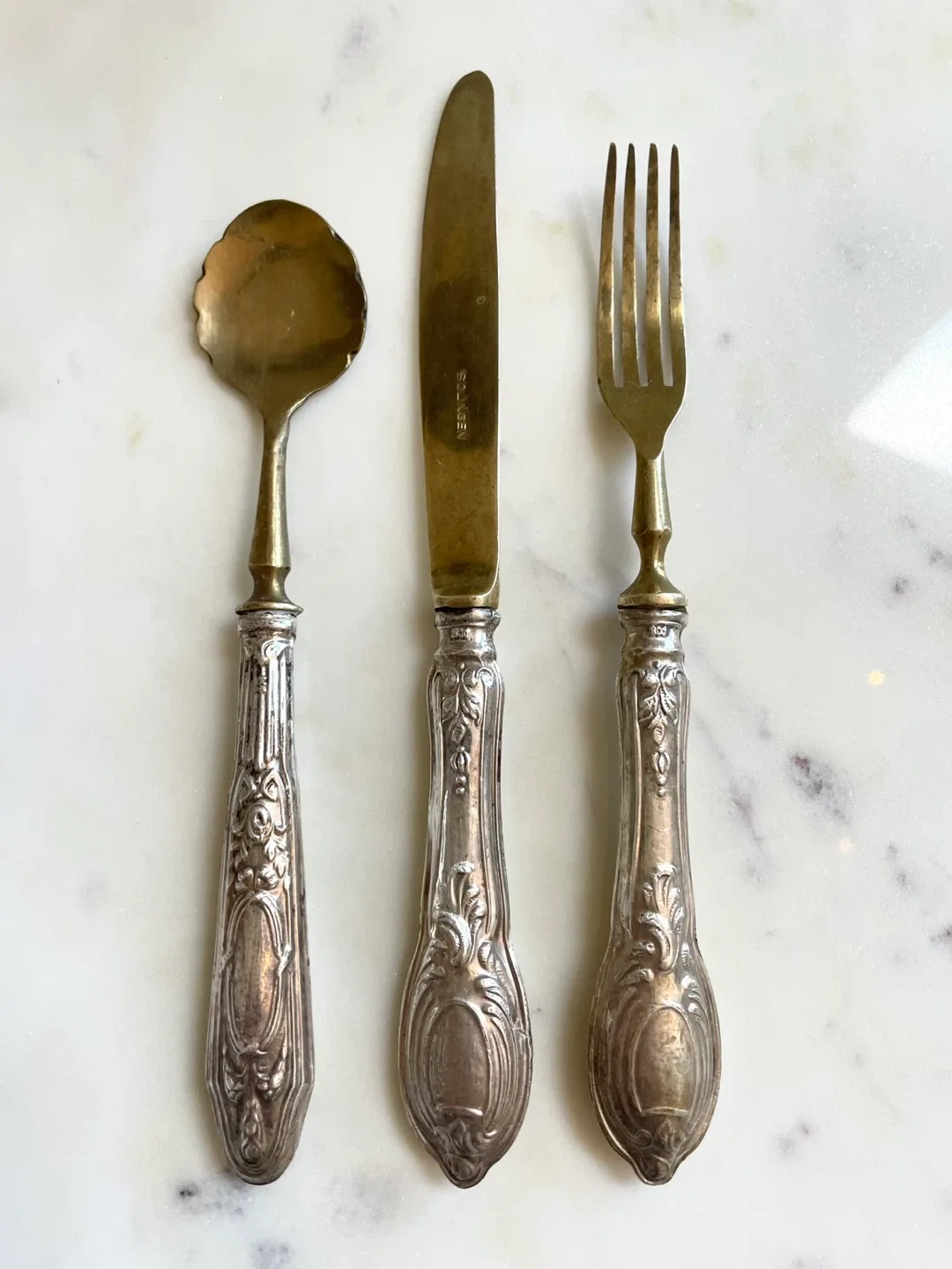 Antique Silver Spoon, Fork & knife serving set image indicator(8)