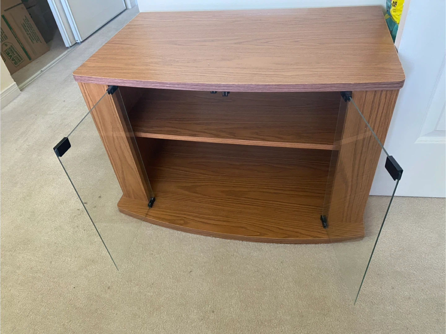 Wood TV Stand with Glass Doors