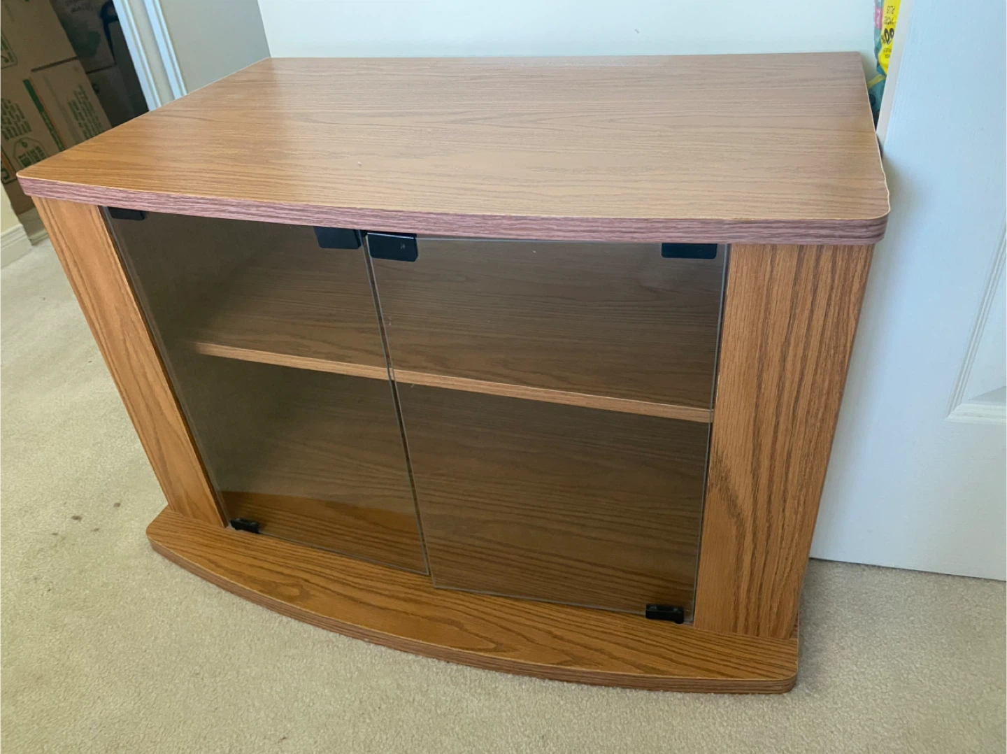Wood TV Stand with Glass Doors - photo 2