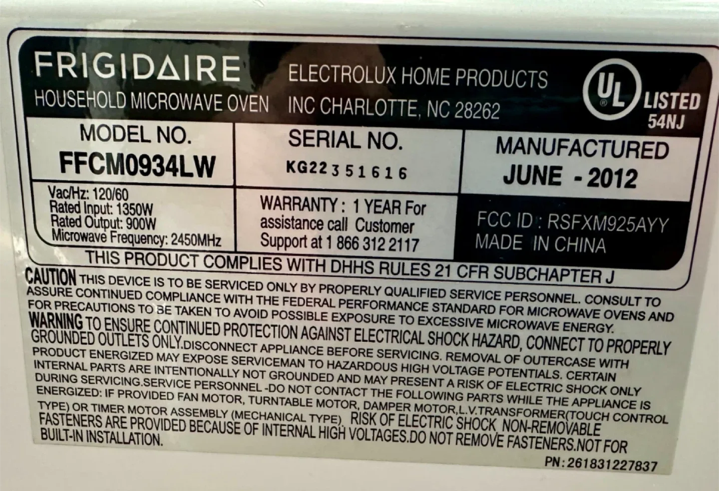 Frigidaire FFCM0934LW Microwave Oven image indicator(5)