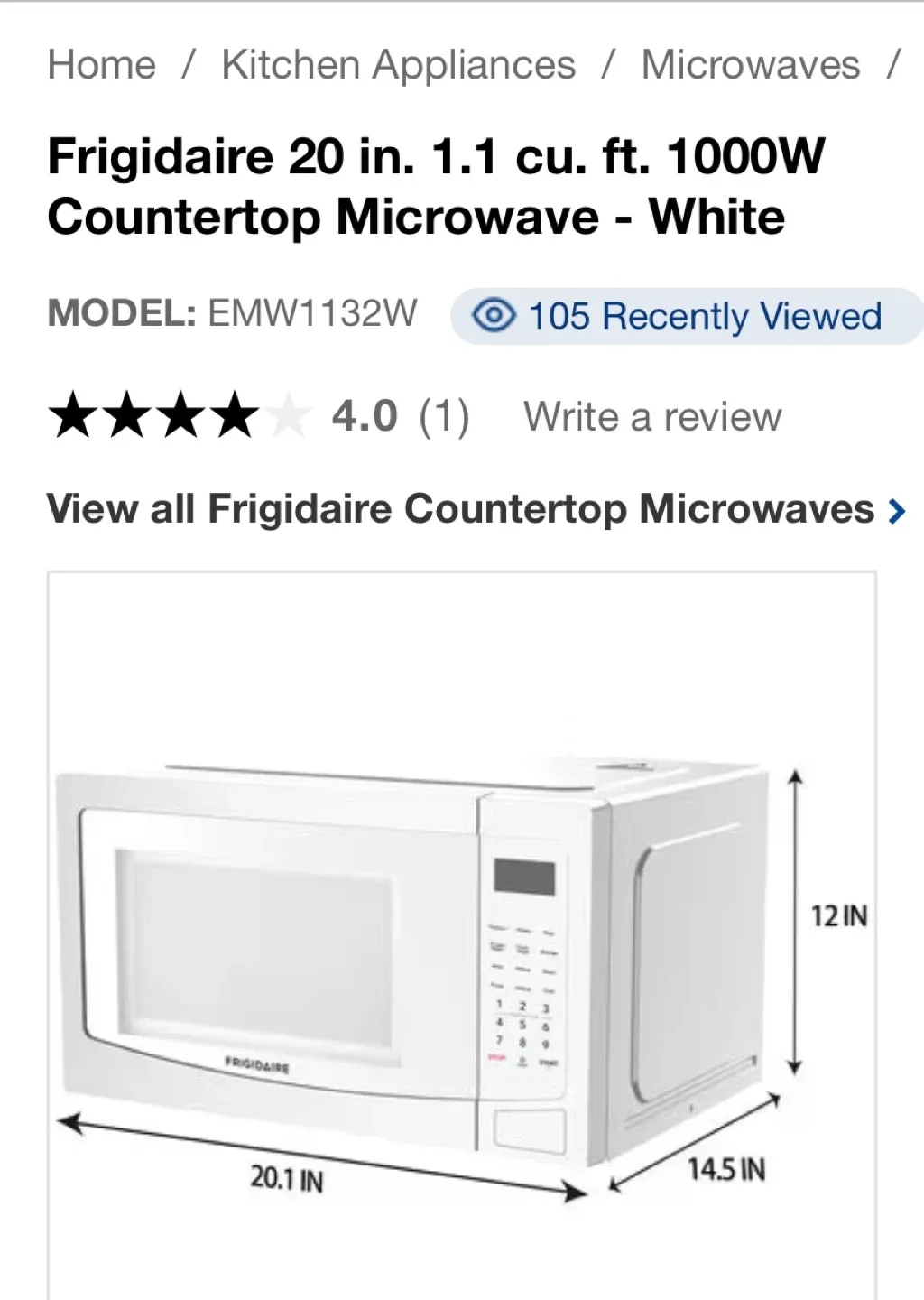 Frigidaire FFCM0934LW Microwave Oven image indicator(4)