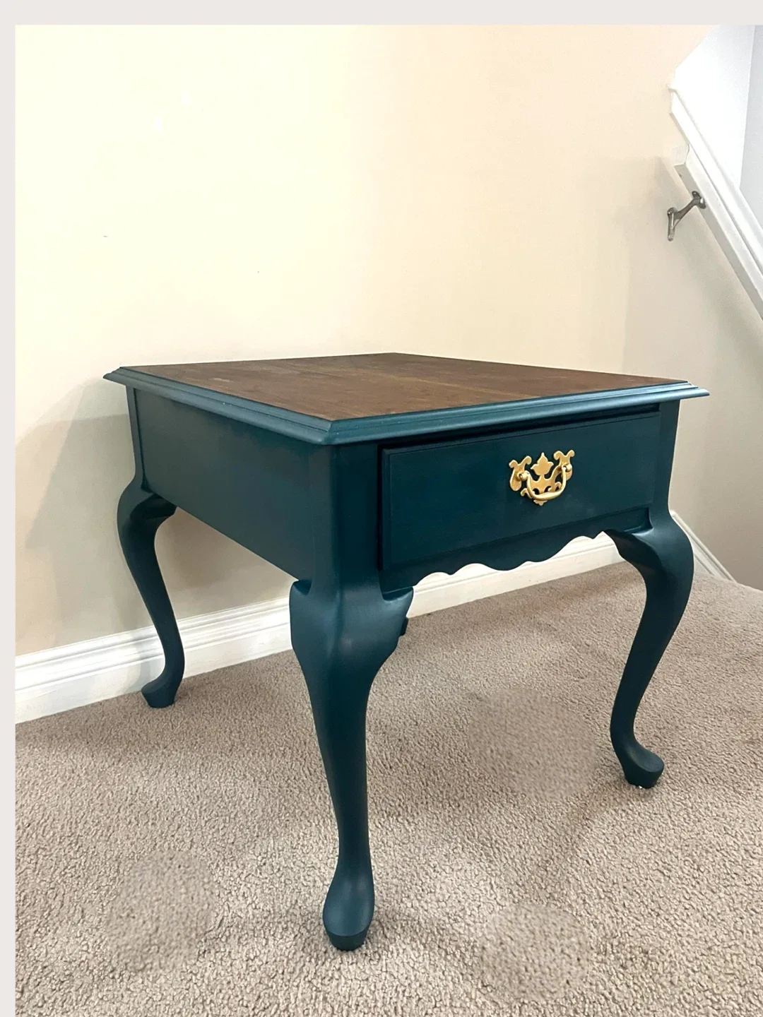 Refinished Solid Wood Accent Table – Midnight Teal Elegance image indicator(2)