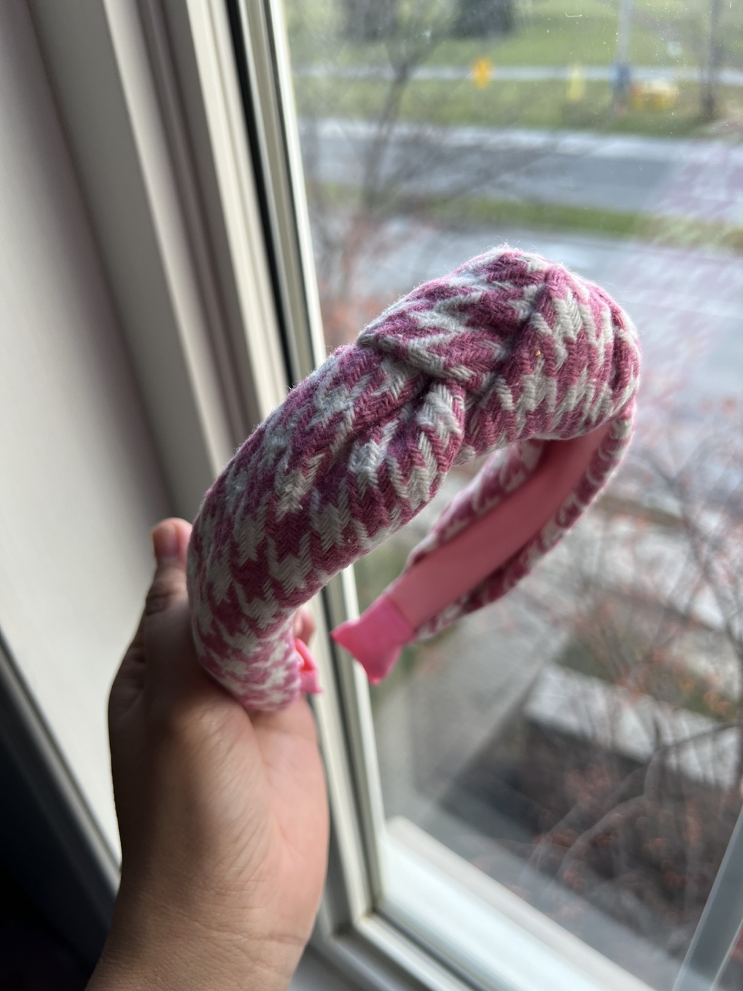 Pink & White Houndstooth Headband