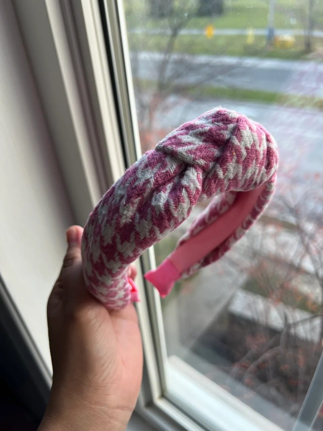 Pink & White Houndstooth Headband