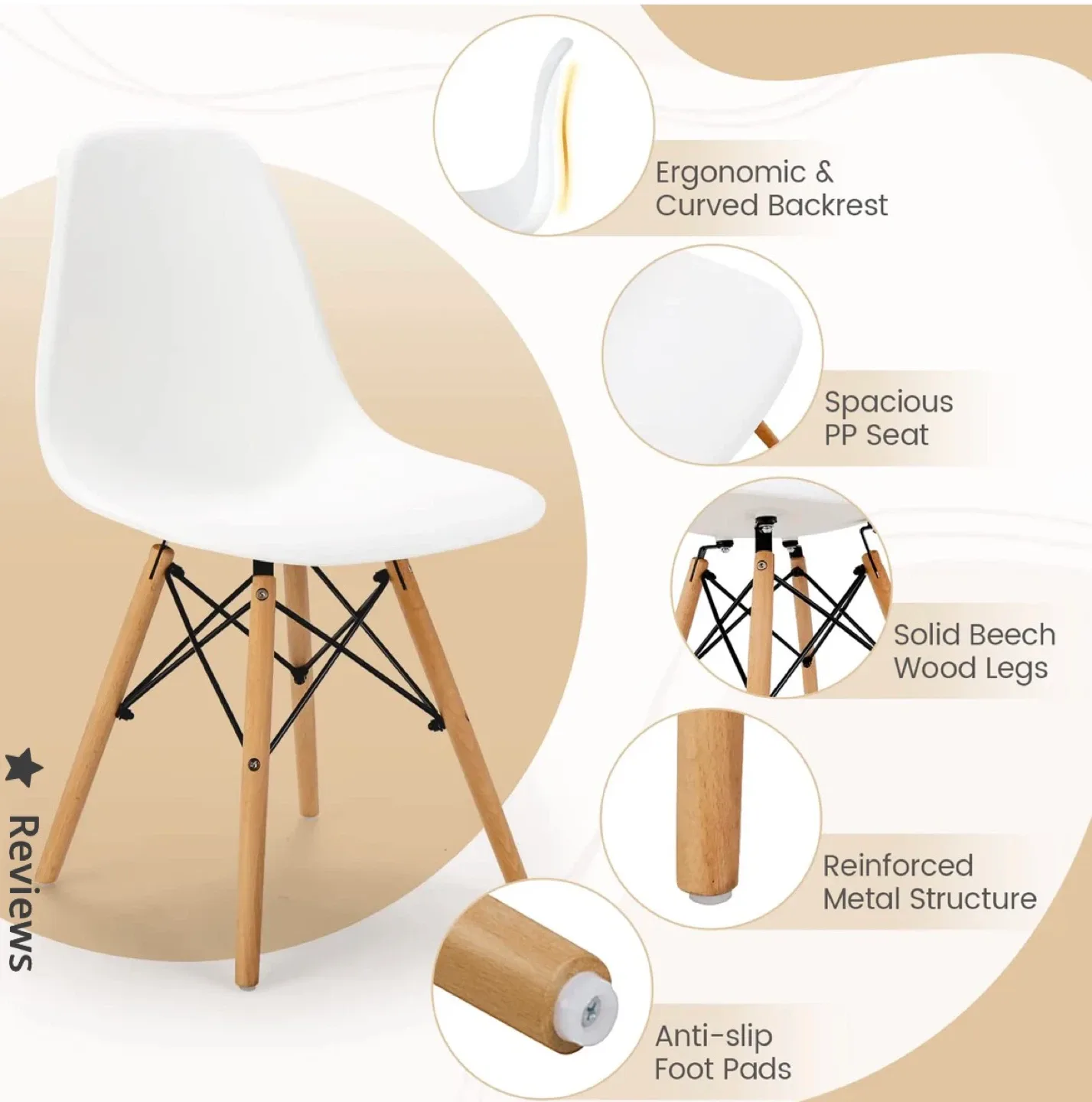 White Modern Dining Table and 4 Chairs - Ergonomic Design image indicator(2)