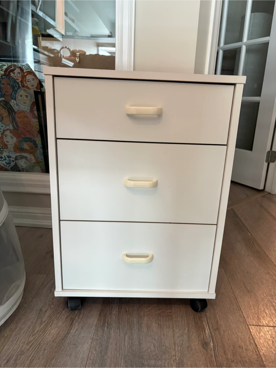 White 3-Drawer Rolling Cabinet