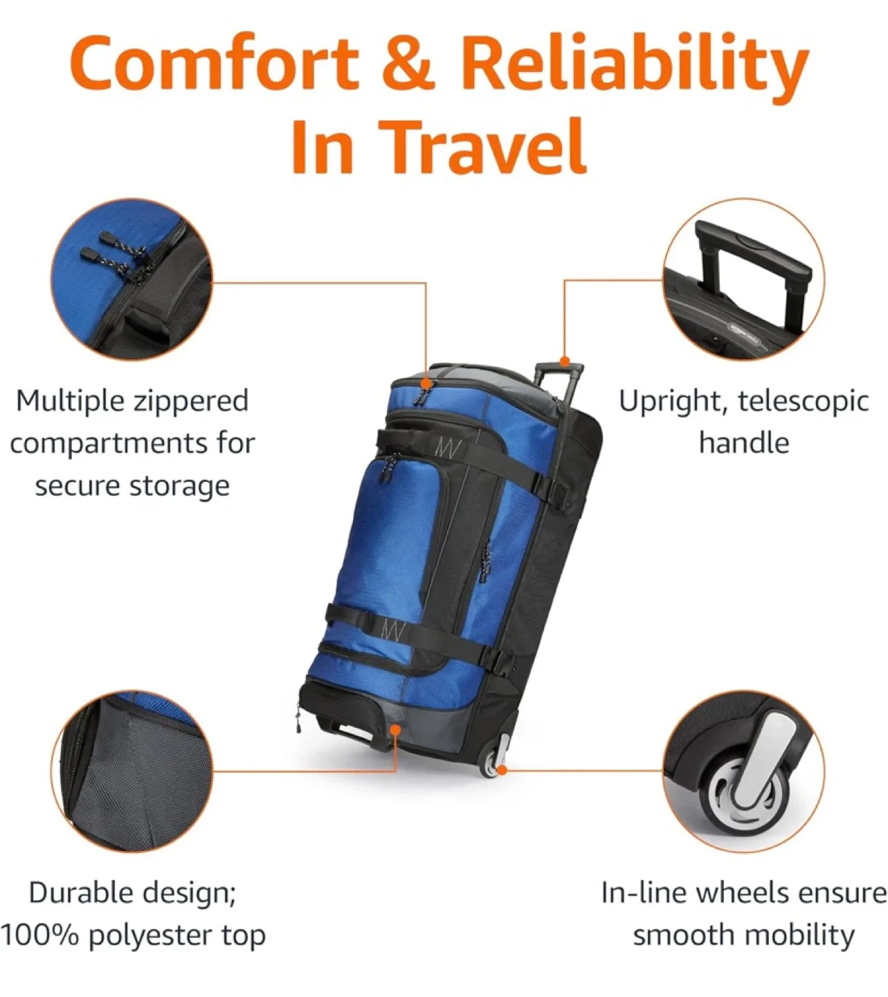 Amazon Basics Large Rolling Duffle Bag with Wheels and Handle image indicator(2)