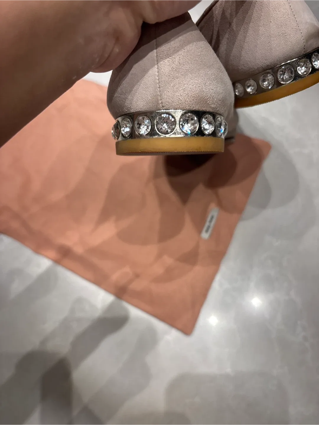 Miu Miu Embellished Suede Loafers, Size 37.5 image indicator(2)