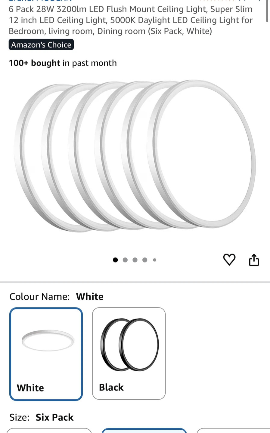 12 inch LED Ceiling Light, 5000K Daylight 6 pack