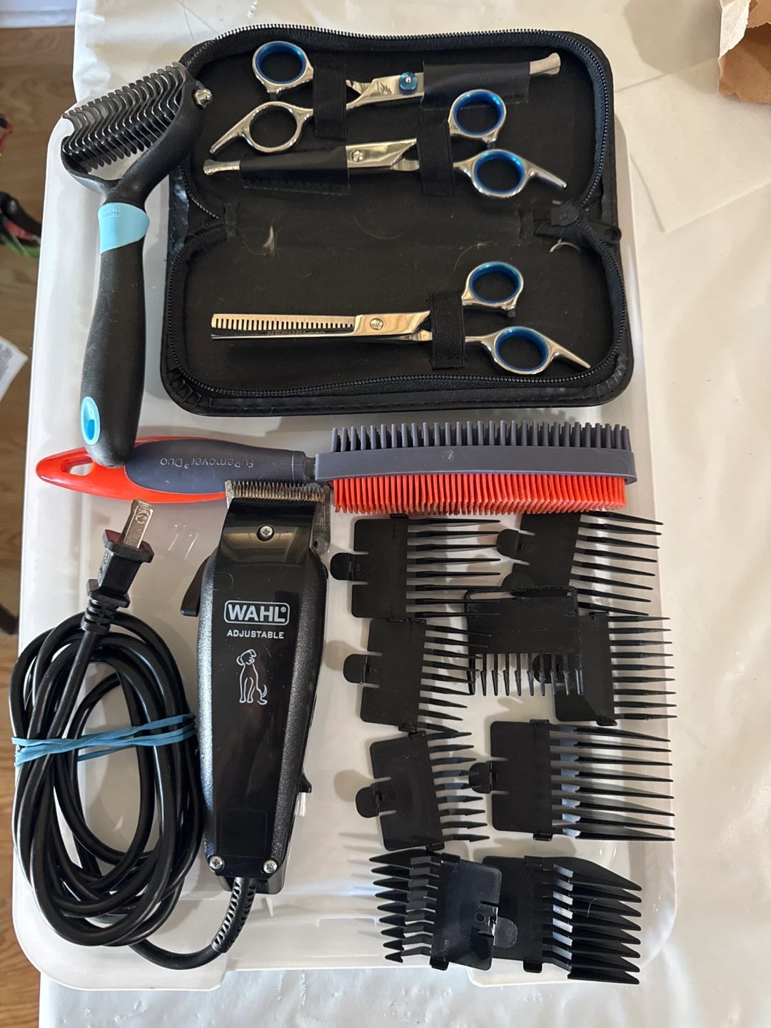 Dog Grooming Kit: Wahl Clipper, Brushes, Scissors