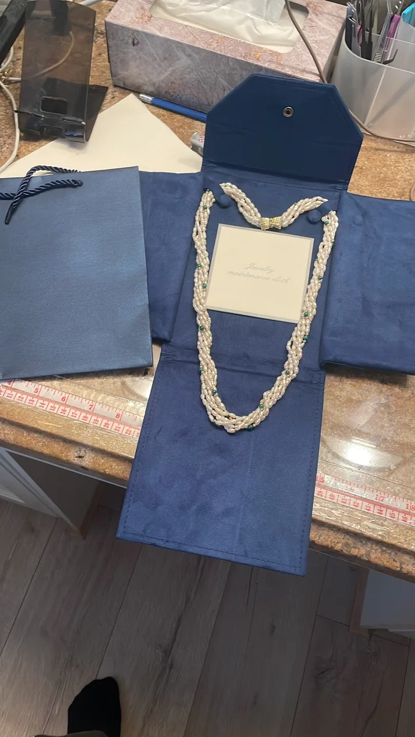 Pearl & Emerald Braided Necklace with Box