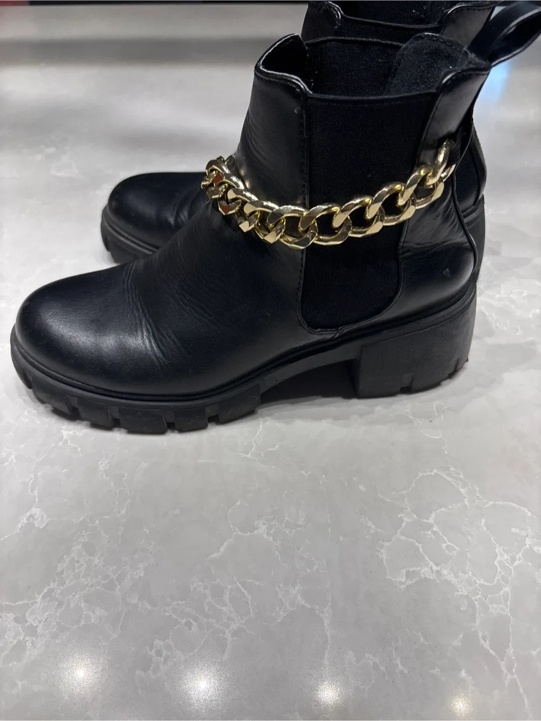 Black Ankle Boots with Gold Chain size7 image indicator(2)