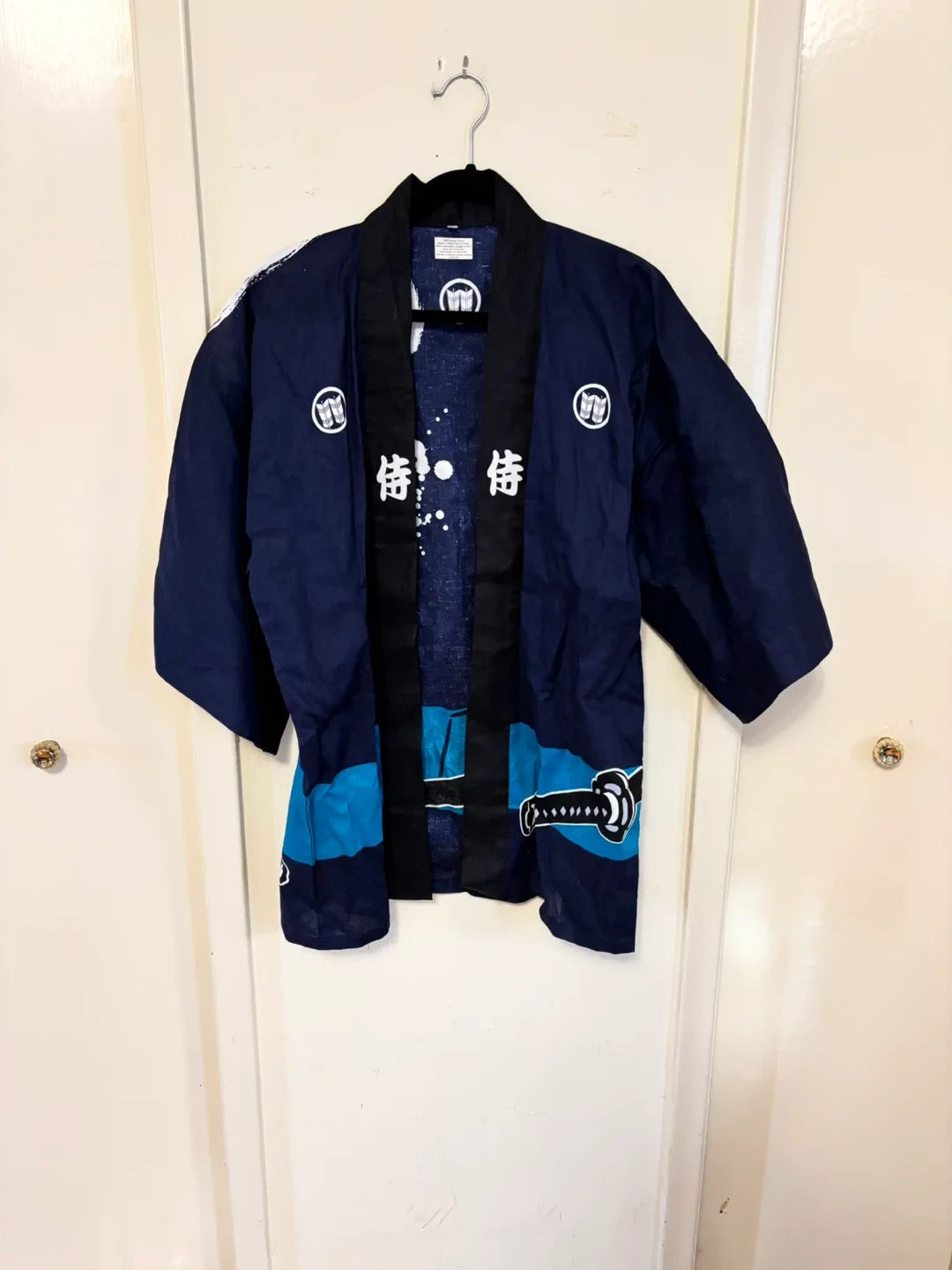 Festival Hanten Happi Coat, M Samurai Kanji Pattern image indicator(3)