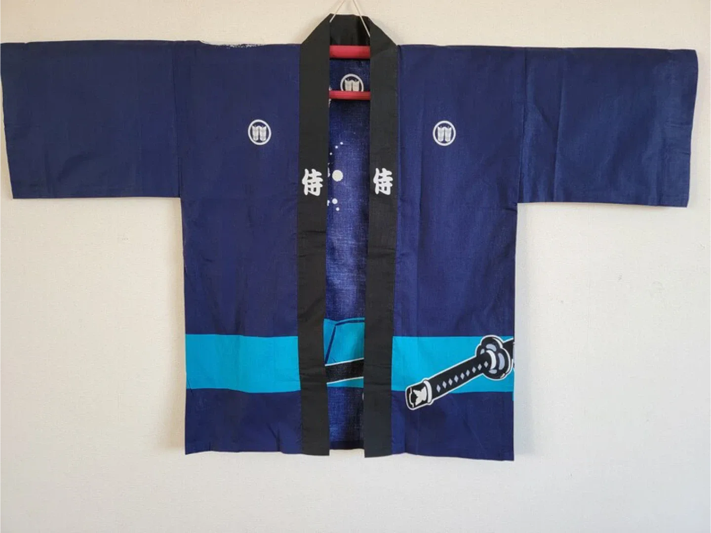 Festival Hanten Happi Coat, M Samurai Kanji Pattern