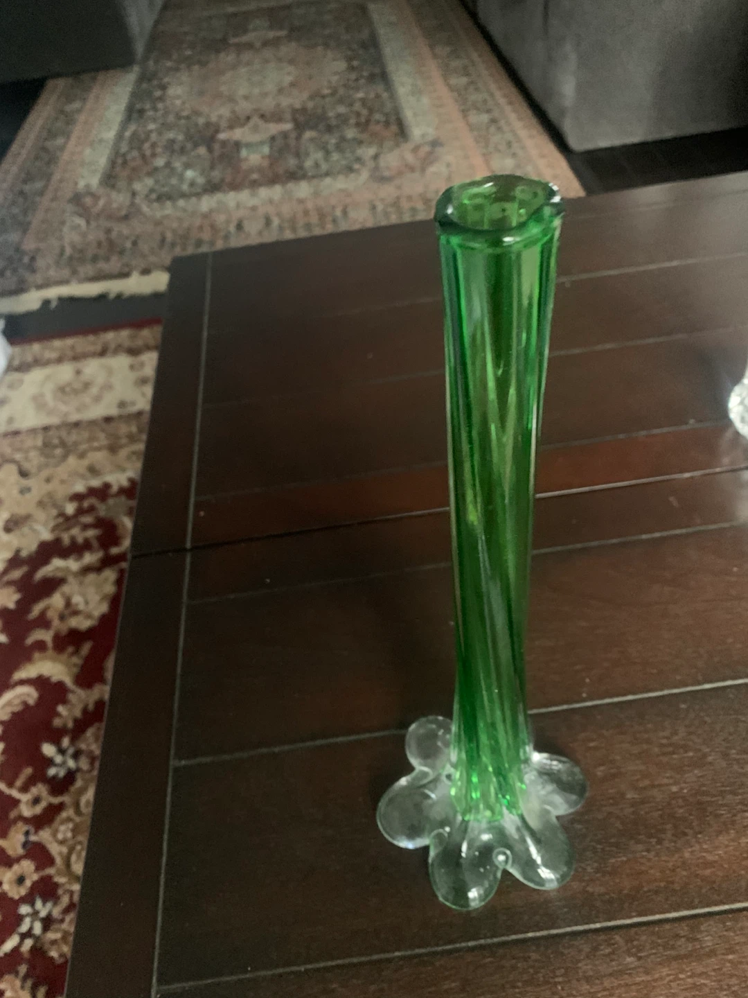 Green Glass Flower Bud Vase
