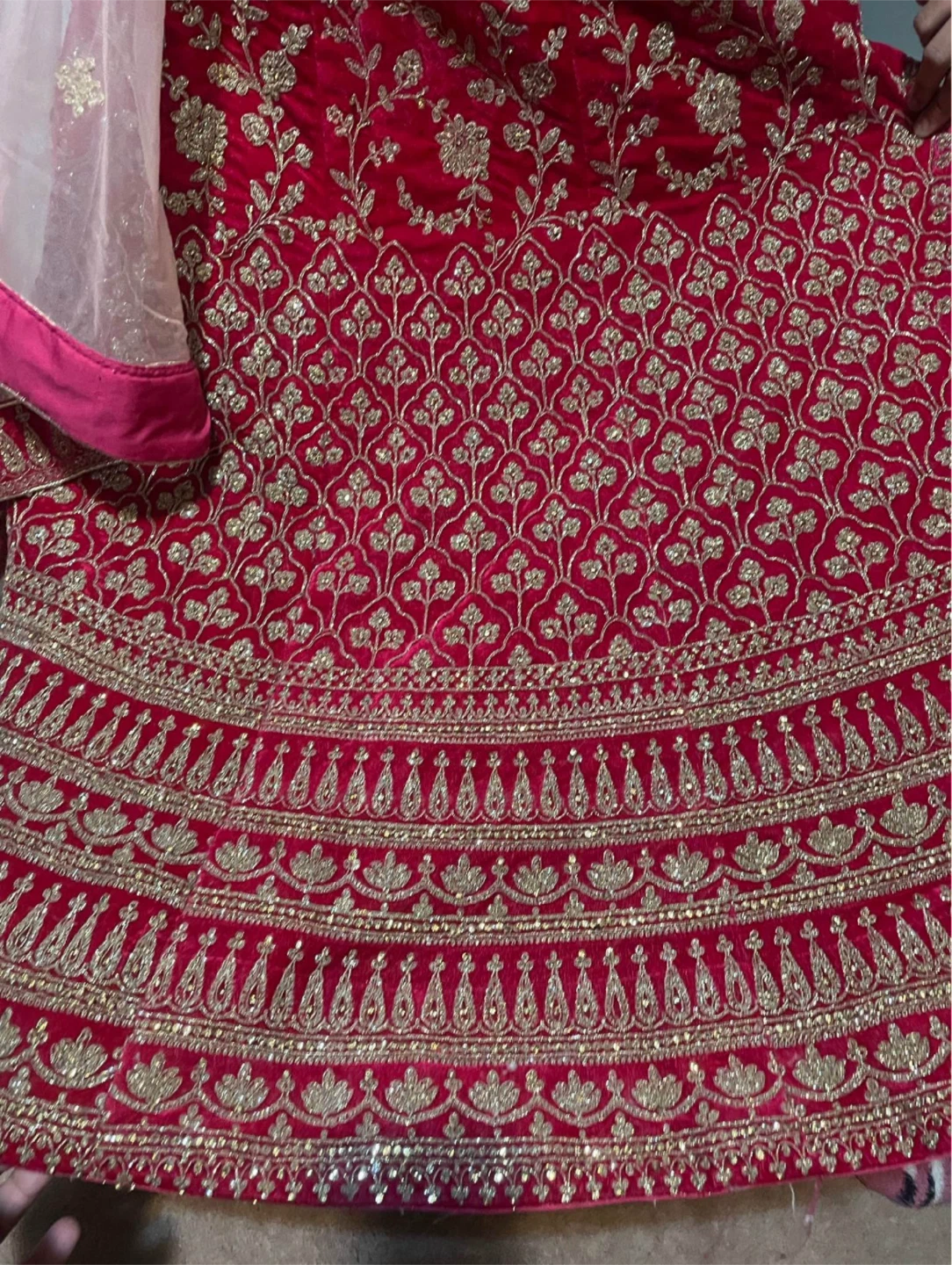 Hot pink velvet lengha - photo 3