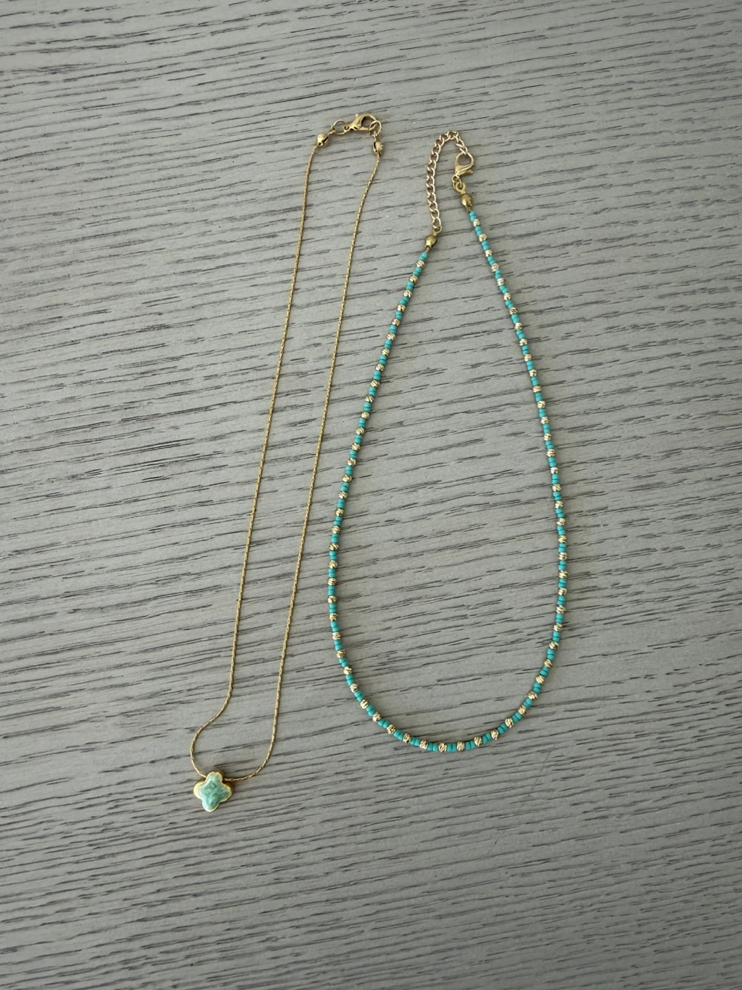 Gold Tone Necklaces - Turquoise & Clover