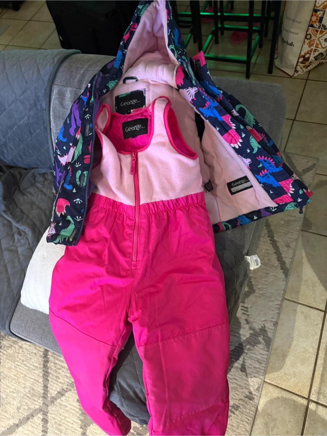 George 3T Snowsuit Set - Pink & Dinosaur Print