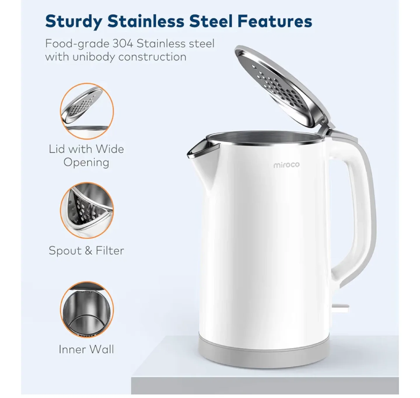 Miroco Electric Kettle MI-EK003 - Stainless Steel image indicator(2)