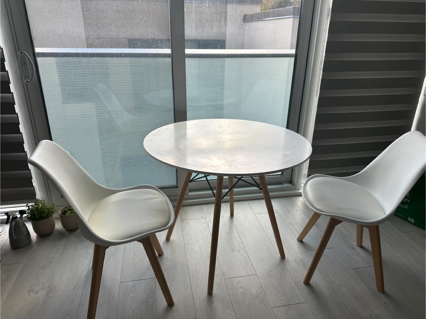 Eiffel Round White Dining Table with Two Chairs