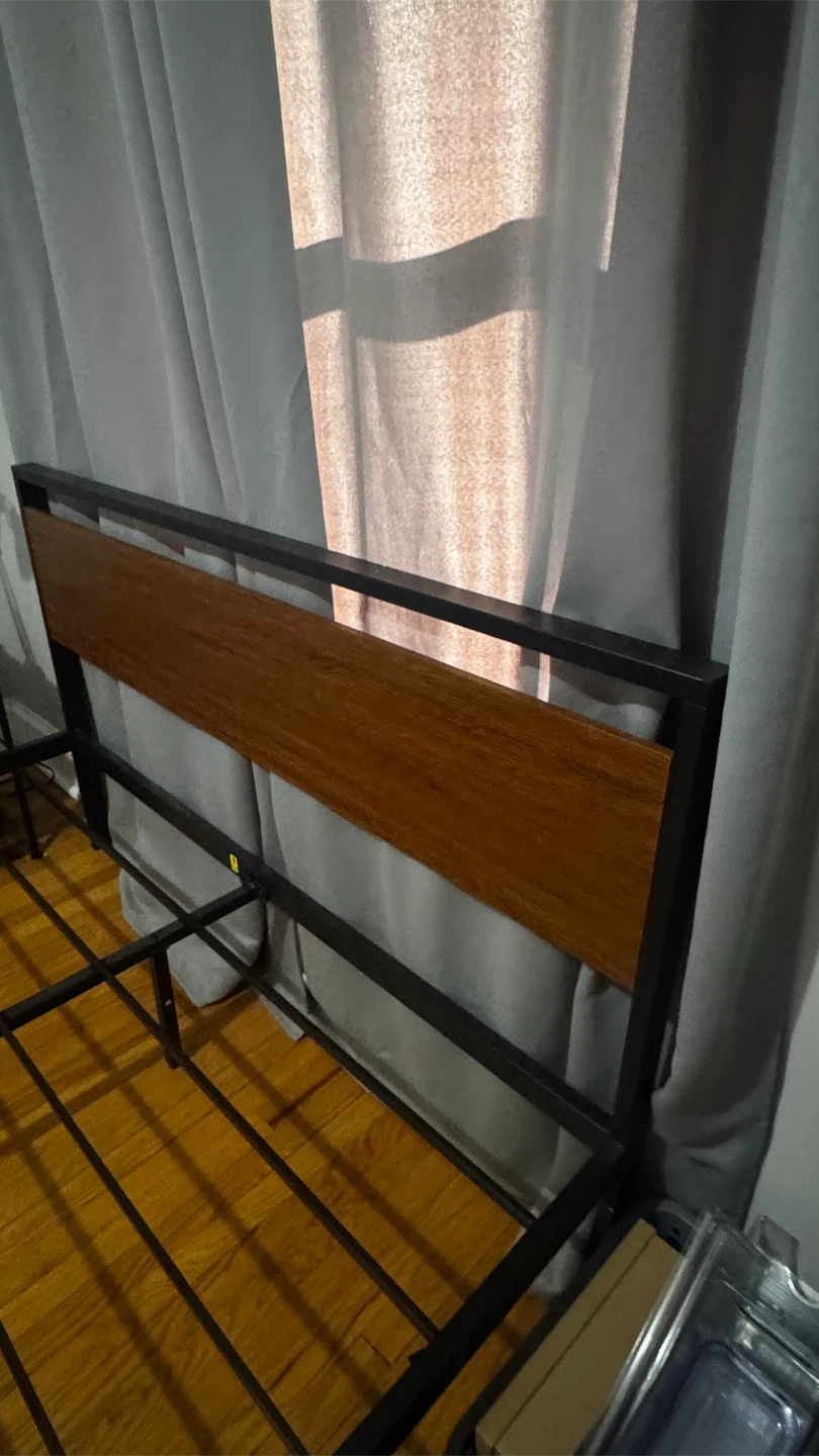 Queen Size Metal Bed Frame with Wood Headboard - photo 2