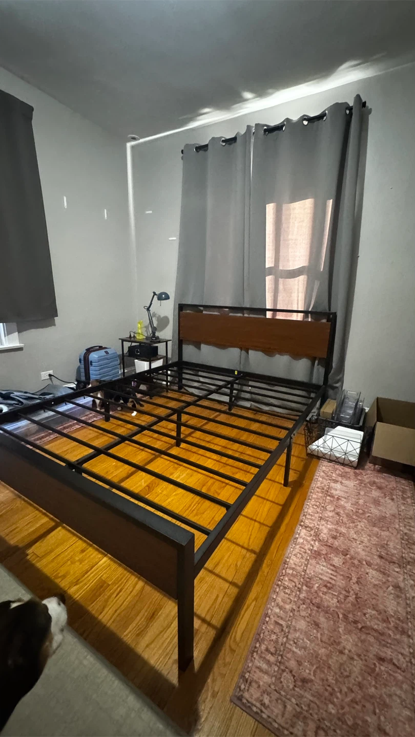 Queen Size Metal Bed Frame with Wood Headboard - photo 3